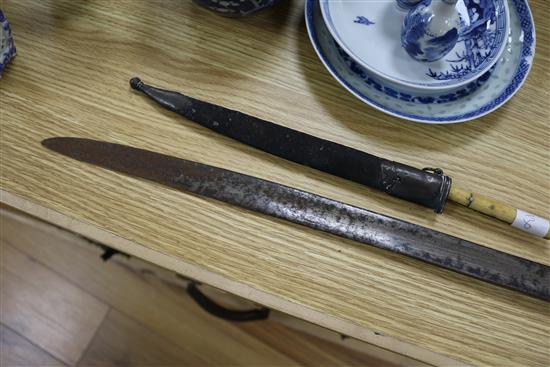 An Indian Tulwar, Kukri and Caucasian knife 96cm